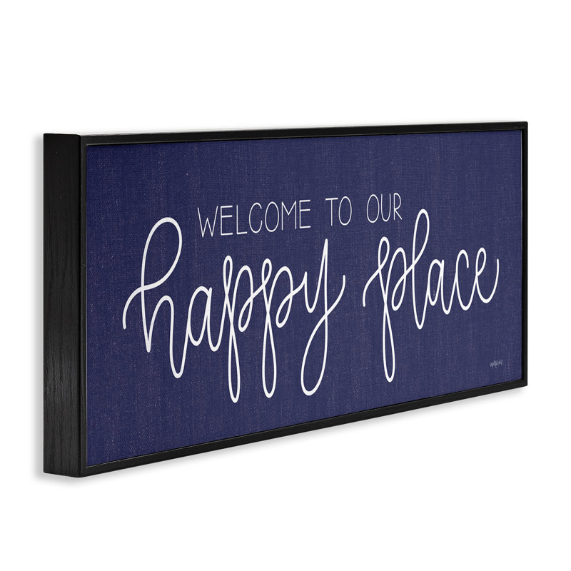 «Welcome Happy Place» par l'imperfect Dust, H 10 po x l 24 po, Giclée encadrée noir minuit