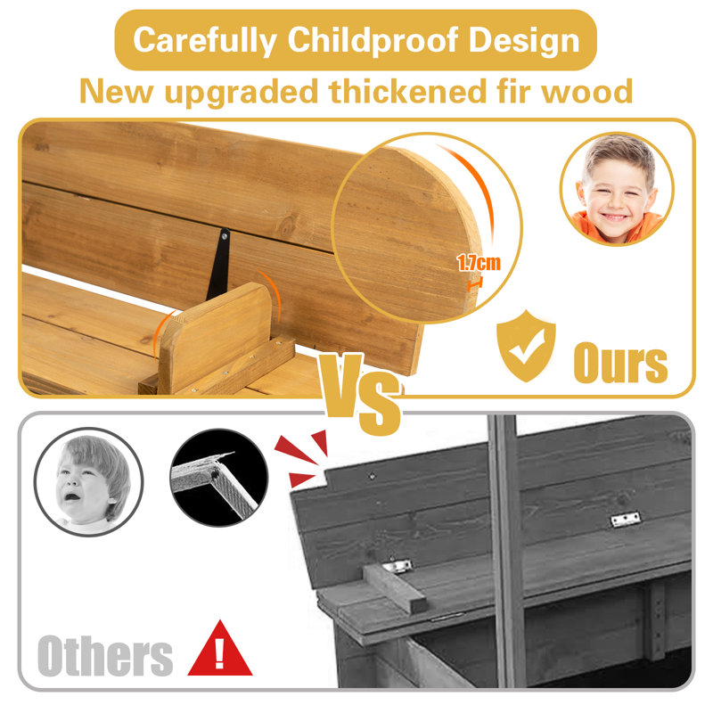 47" X 47" Solid Wood Sandbox With Cover
