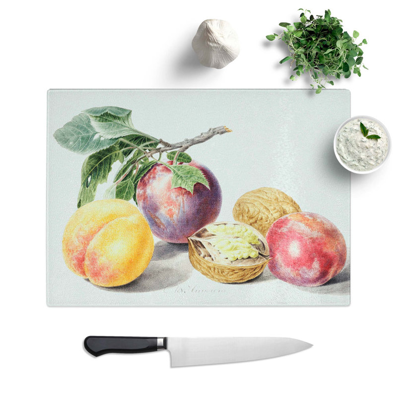 Tempered Glass Peaches by Michiel Van Huysum Chopping Board, 28.5 cm W x 20 cm L