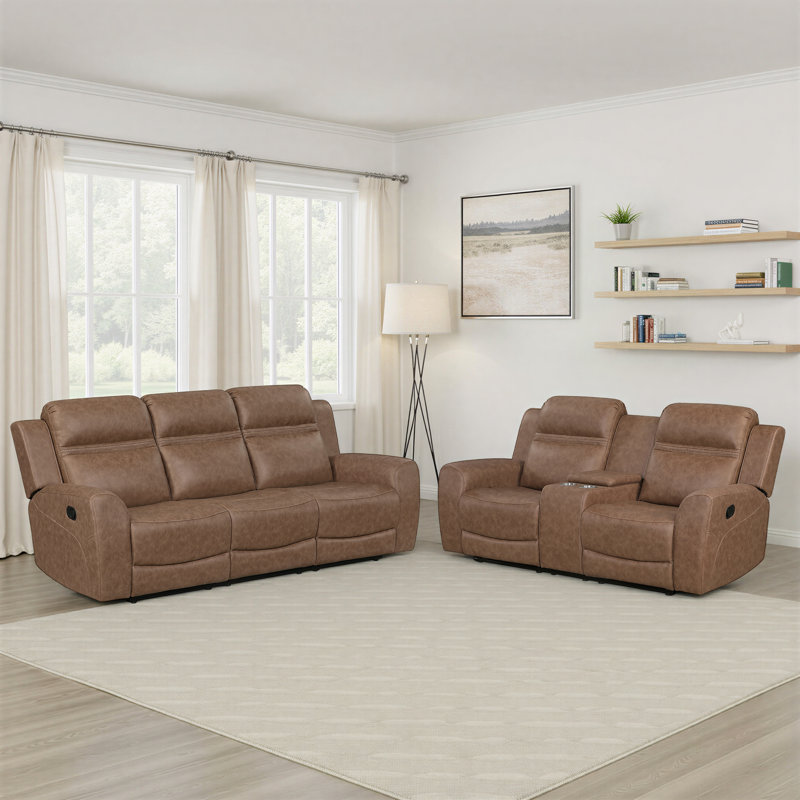Ensemble de salon inclinable manuel en microfibre 2 pièces Roybal, Brown