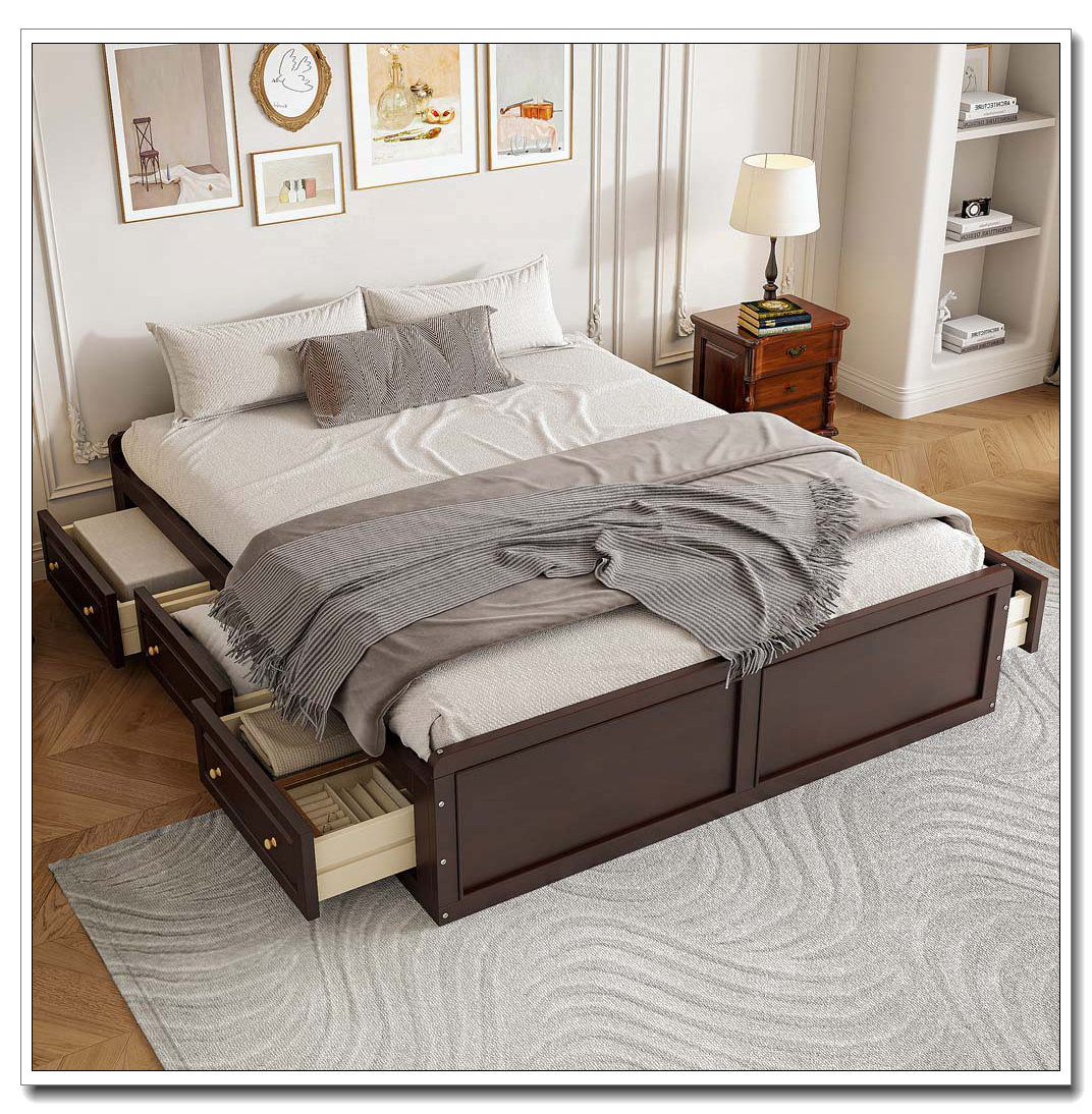 Latitude Run® Wood Queen Size Platform Bed Frame with 6 Drawers ...