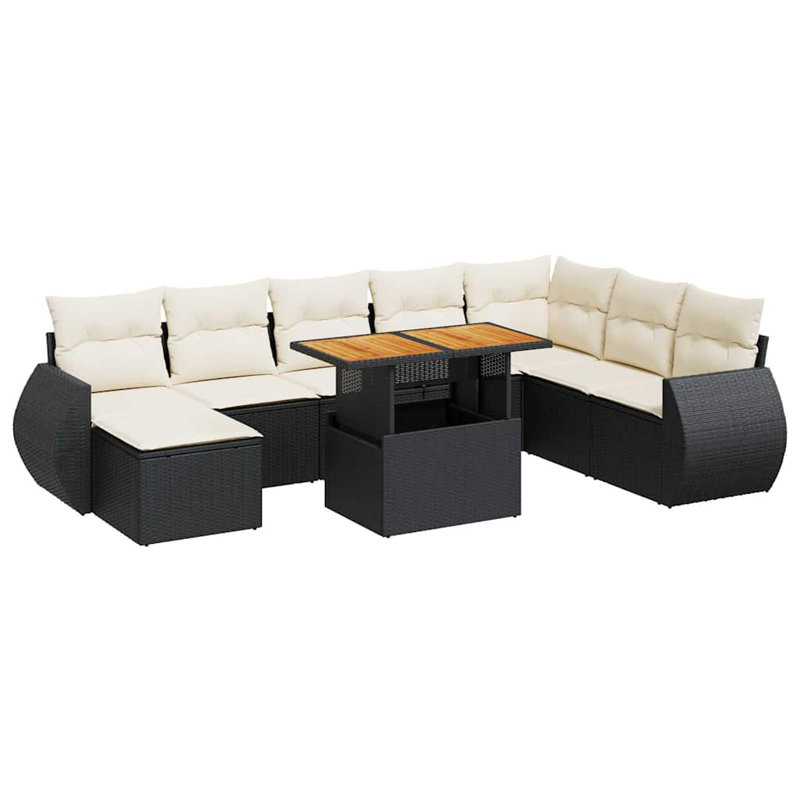 Vidaxl Garden Sofa Set Black PE Rattan 9 Piece Garden Sofa Set