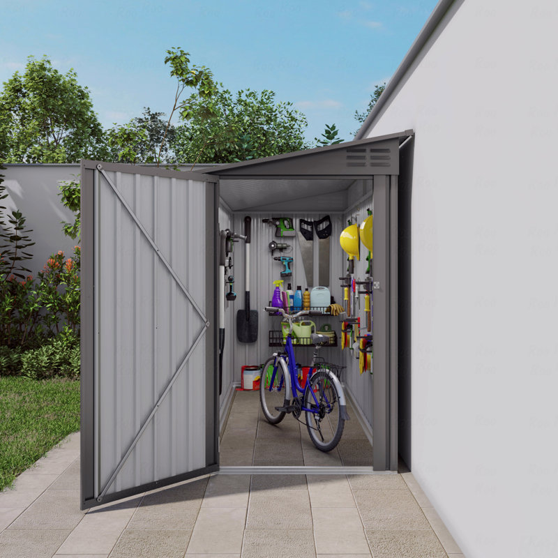 Remise de rangement extérieure 4 x 9 pi, remise à outils en métal avec toit incliné, 2 évents et 1 porte ouverte latérale