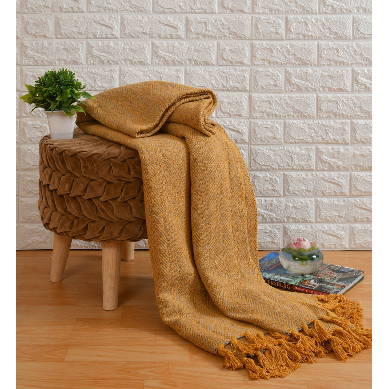 Mcmath Plain Weave / Muslin Throw Blanket, 254cm x 394cm, Mustard Natural