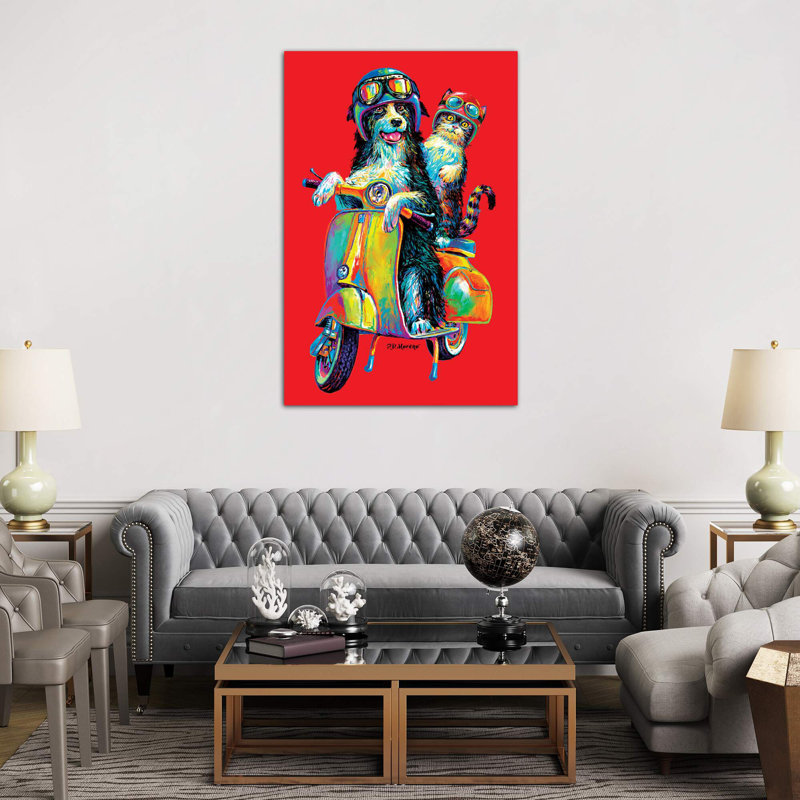 Couple On Scooter - Wrapped Canvas Print, 152.5 cm H x 101.5 cm W
