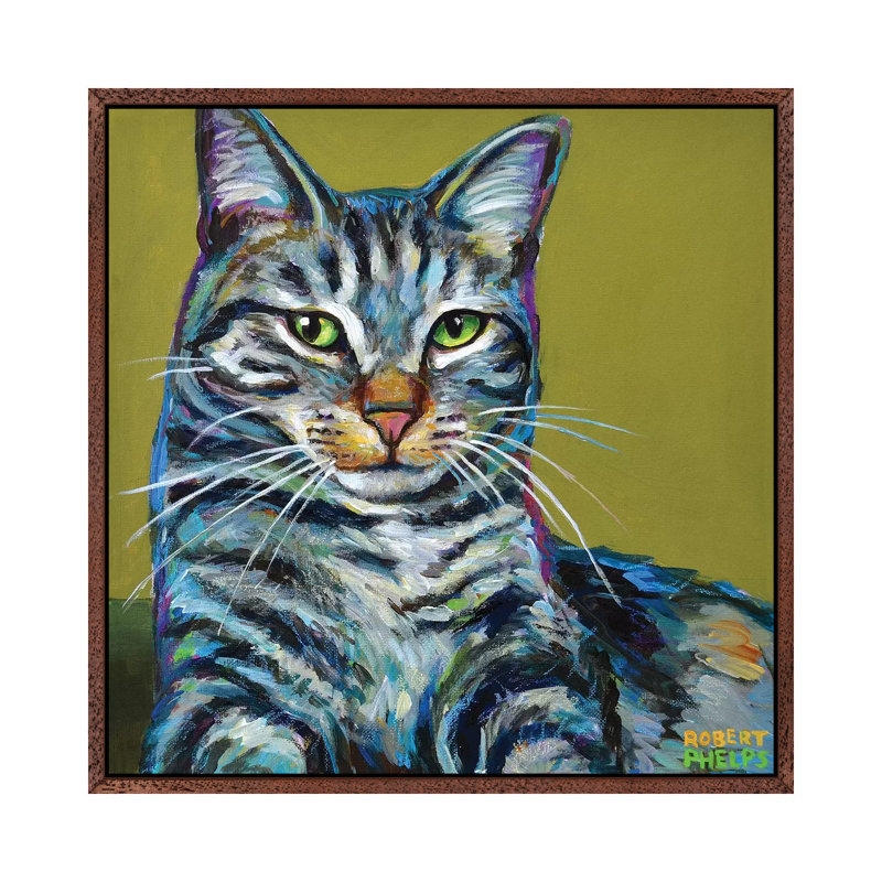 Striped Tabby On Green by Robert Phelps - Gallery-Wrapped Canvas Giclée on Canvas, 45.72 cm H x 45.72 cm W
