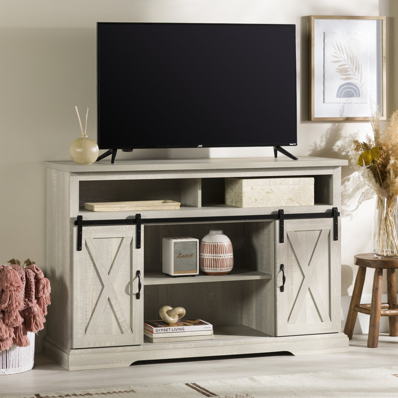 Kosjo 52" TV Stand with Sliding Doors for TVs up to 58", Stone Gray