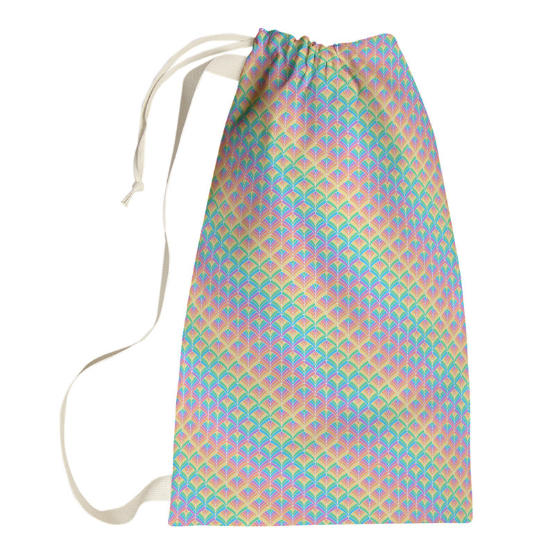 Kitterman Fabric Laundry Bag with Handles, Small ( 64" H x 20" W x 1.5" D), Green/Yellow/Orange
