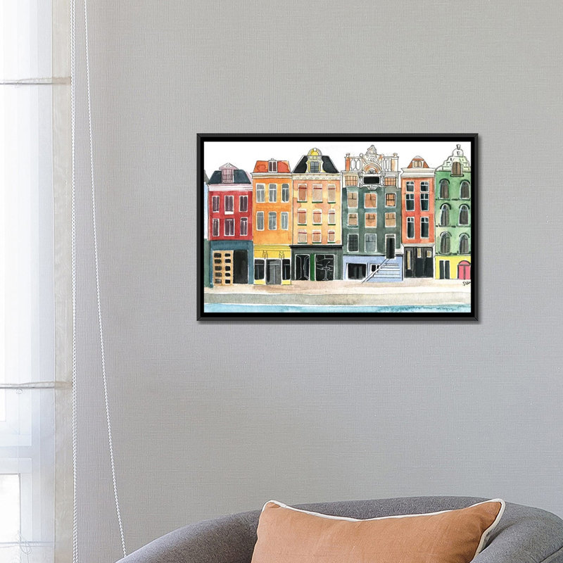 « amsterdam », impression sur toile, H 18 po x l 26 po x P 1,5 po, Toile avec cadre noir, Pas de tapis
