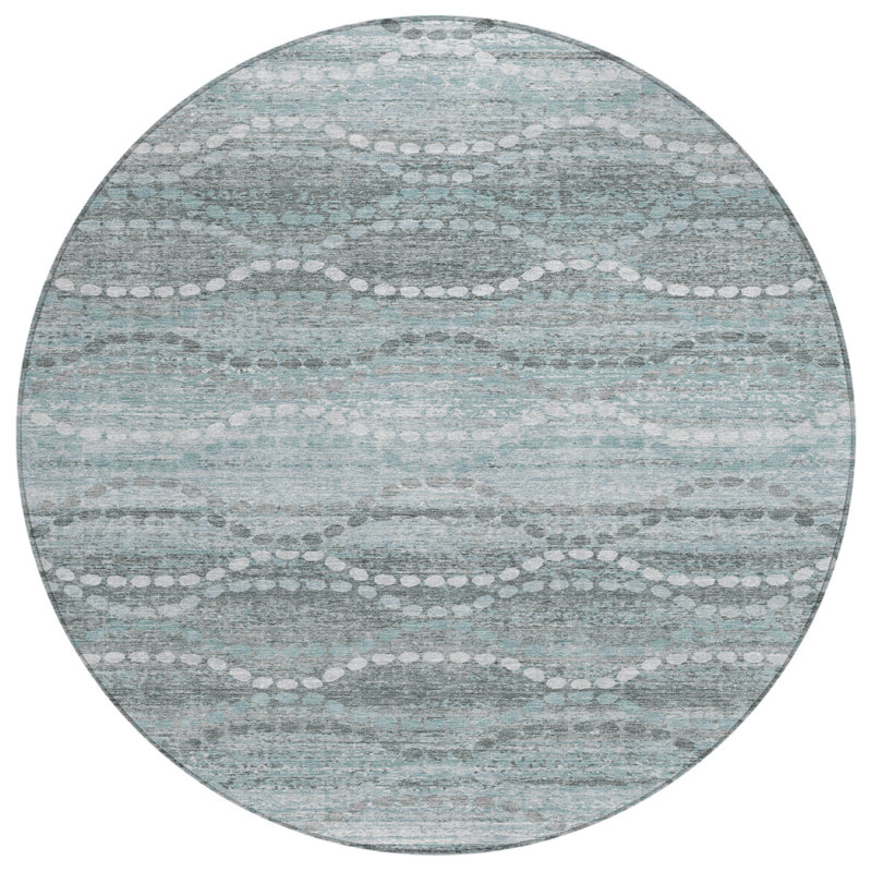 Machine Washable Indoor/Outdoor Xhevrie Teal Rug, Round 8'