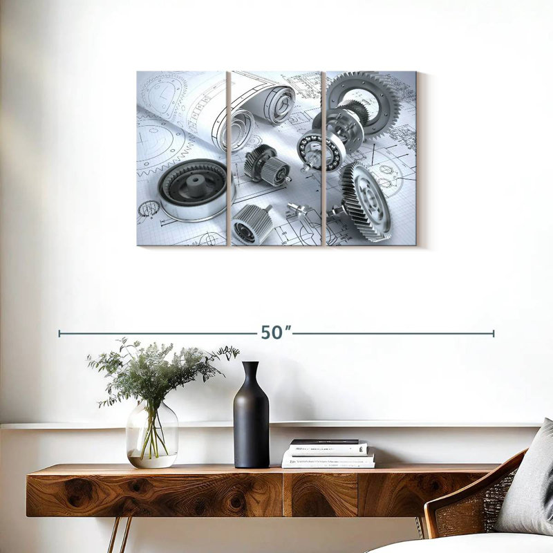 Mechanical Machine Blueprint, 20" H x 33" W