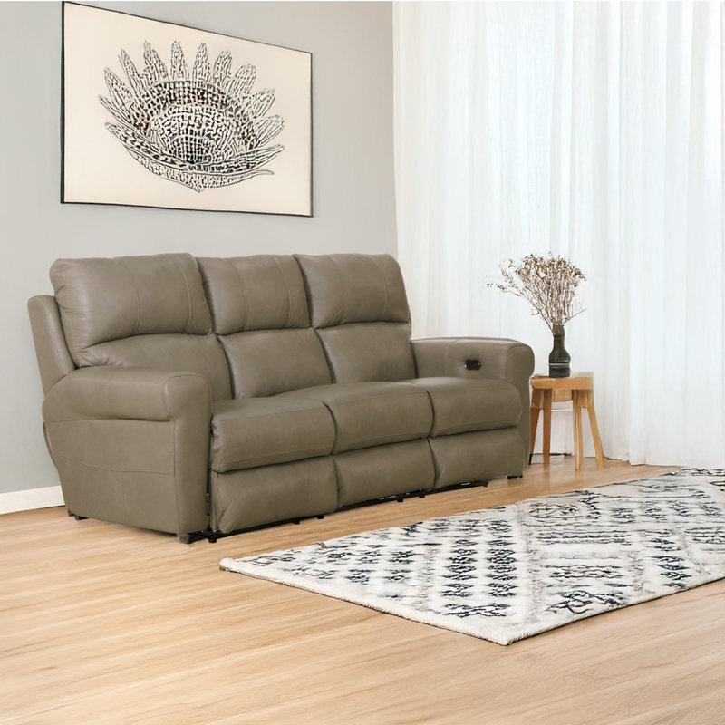Canapé inclinable en cuir véritable à accoudoirs roulés l 87 po