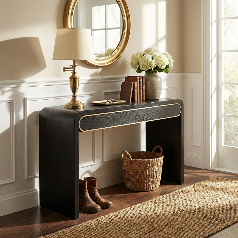 Console étroite avec tiroirs, canapé d'entrée en bois pour le salon ou le couloir, Noir