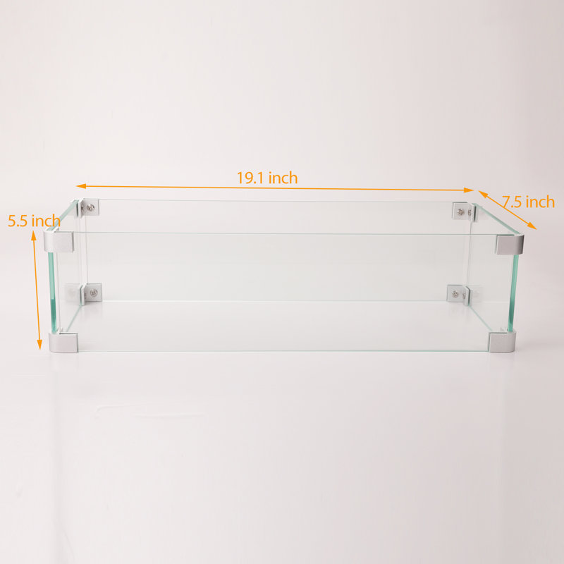 Pare-flammes rectangulaire en verre 19,1 po (verre) - Pare-vent en verre trempé et profilés en aluminium