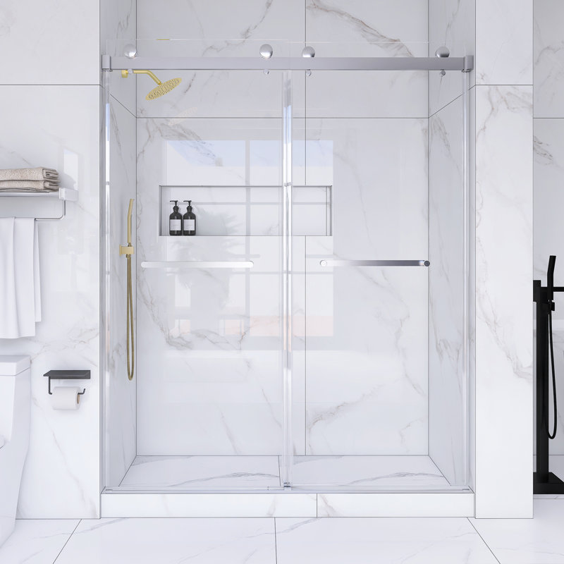60 po X P 75 po H Double porte de douche coulissante sans cadre, Chrome