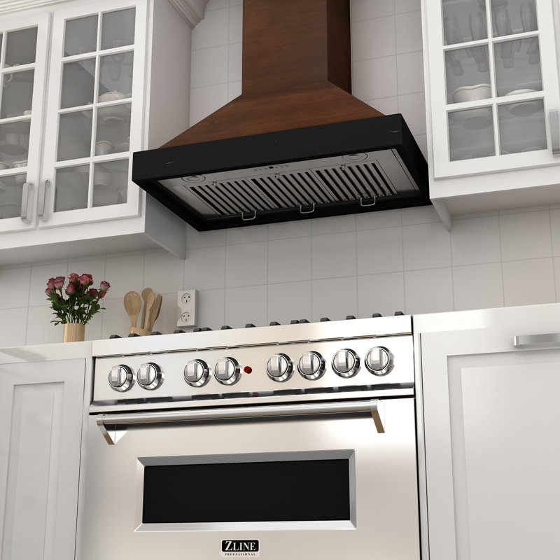 48" Wood 400 CFM Ducted Wall Mount Range Hood with Nightlight, Walnut