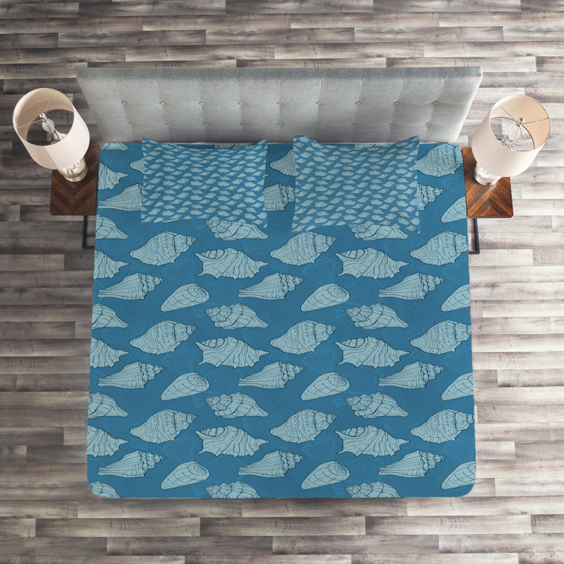 Seashells Coastal Polyester Coverlet, King Bedspread + 2 Shams
