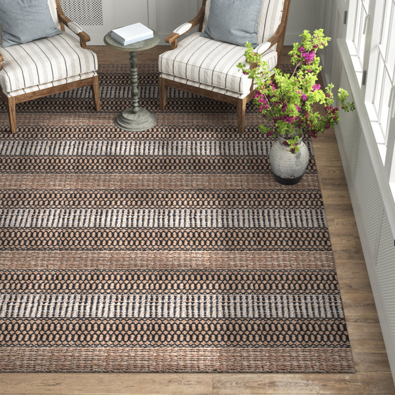 Friedland Geometric Flatweave Black/Natural Area Rug, Rectangle 10' x 14'