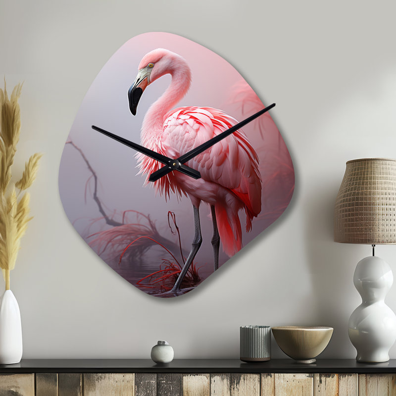 Minimalisme Flamingo Portrait - horloge murale de forme irrégulière Flamingo, Petit