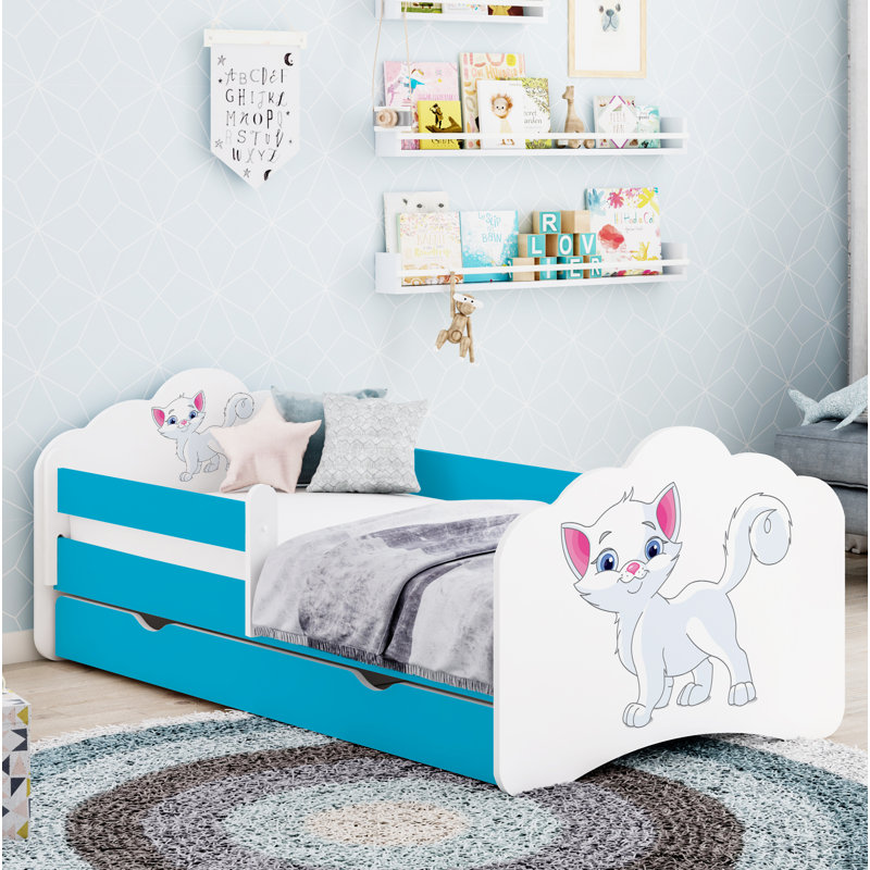 Quint European Toddler Bed Frame with Drawers, Blue, 56.5 x 70 x 140cm