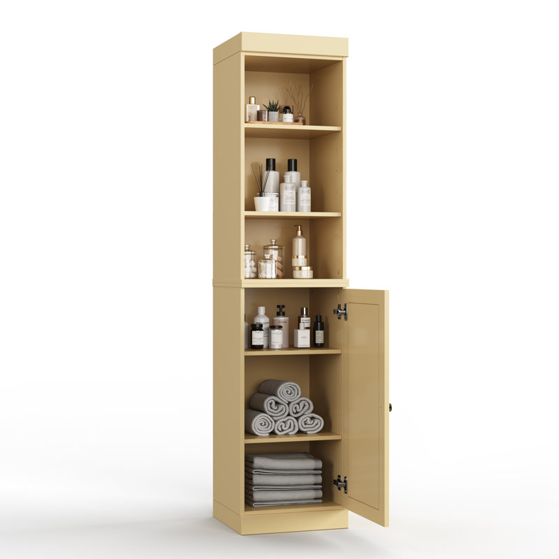 Armoire de rangement de salle de bain 100% bois massif 16,5 po avec portes solides et tablettes réglables, Jaune