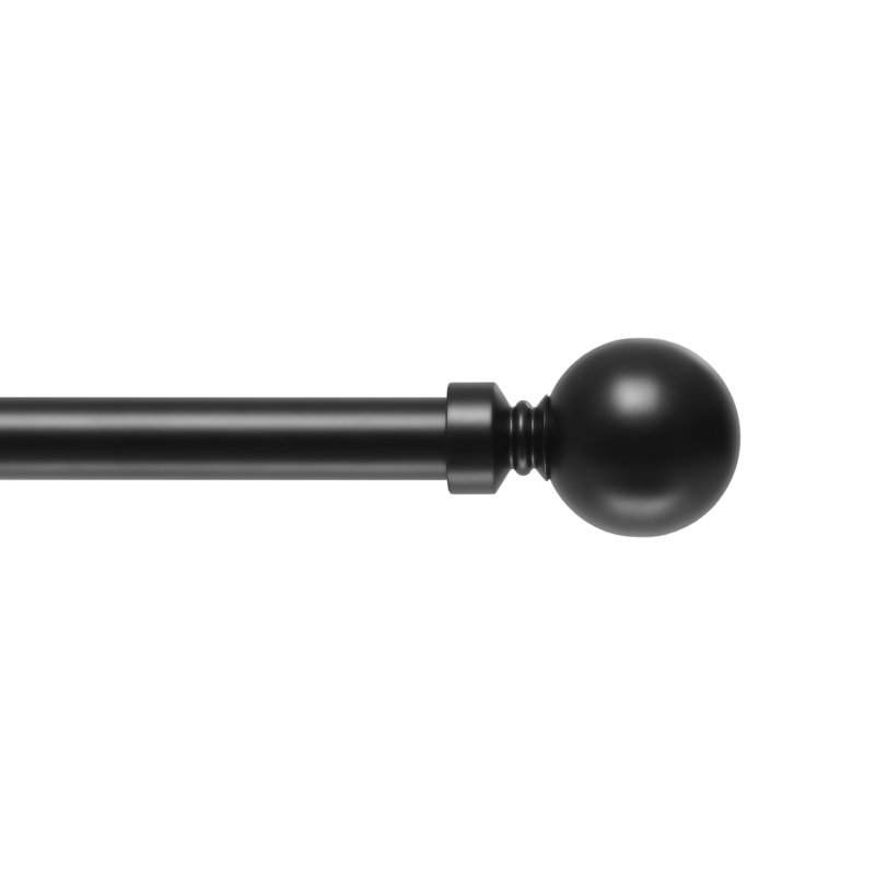 Tringle à rideaux simple réglable en métal robuste de 1 pouce, faiteaux à billes en acier, noir mat, 16" - 94"