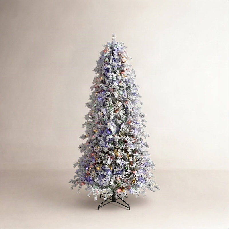 Flocked 7.5' Pre-Lit Cypress Christmas Tree