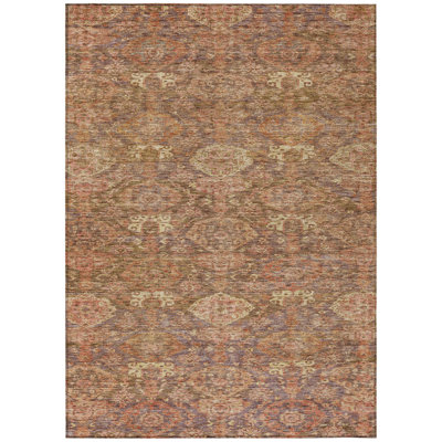 Tapis intérieur lavable damassé brun et brun clair 9 pi x 12 pi