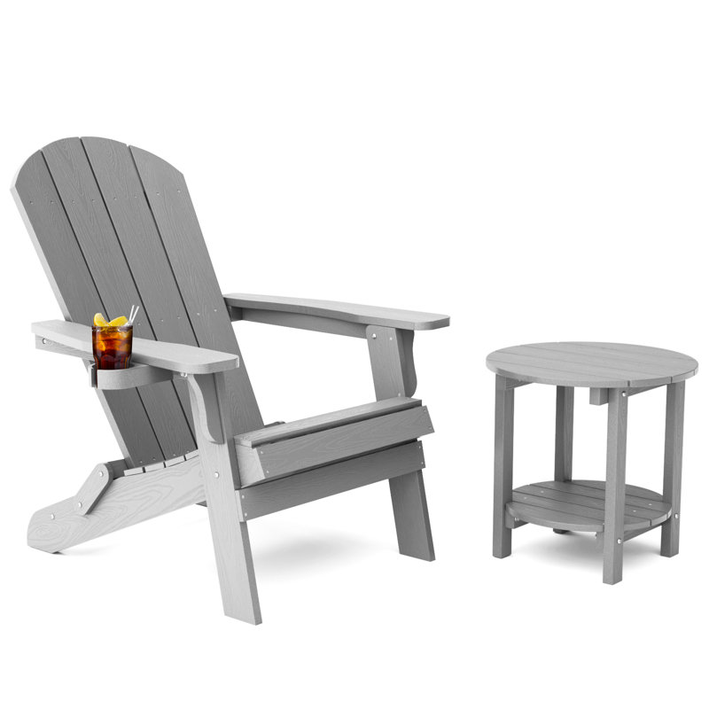 Chaise Adirondack en plastique avec table, gris