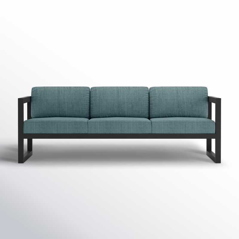 Avion 3 Piece Sofa Loveseat Set, Cast Lagoon Sunbrella® Plainweave, Black