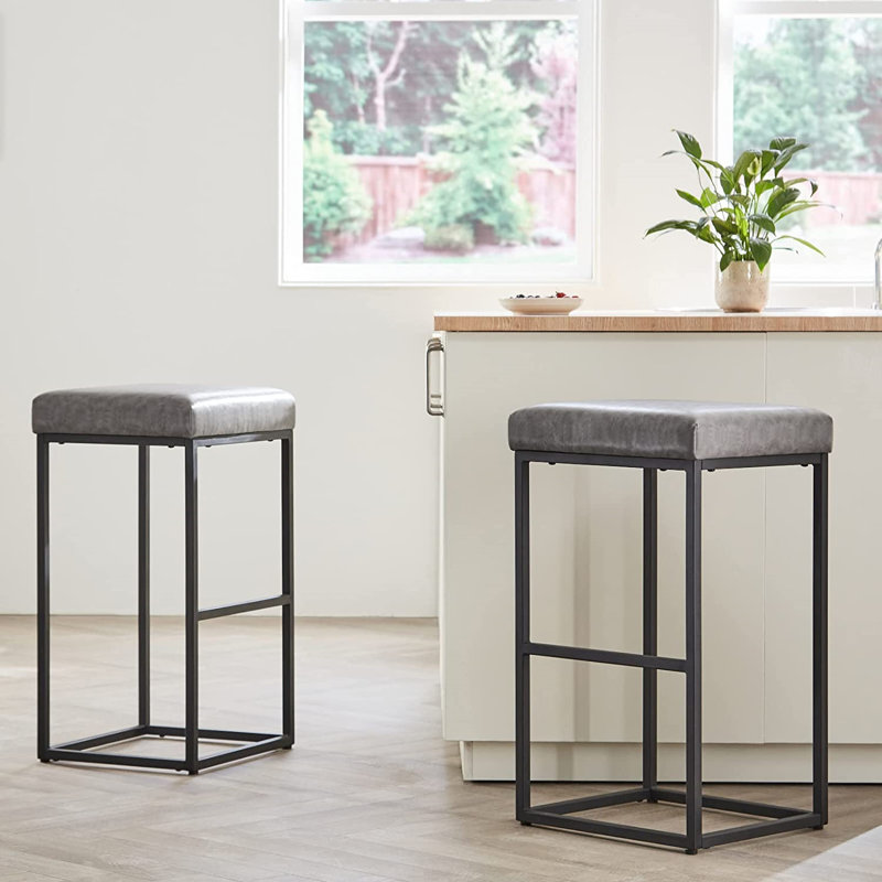 Tabouret de bar et de comptoir revêtu de meuble Nouriel, gris, Tabouret de bar (siège d’une hauteur de 30 po)
