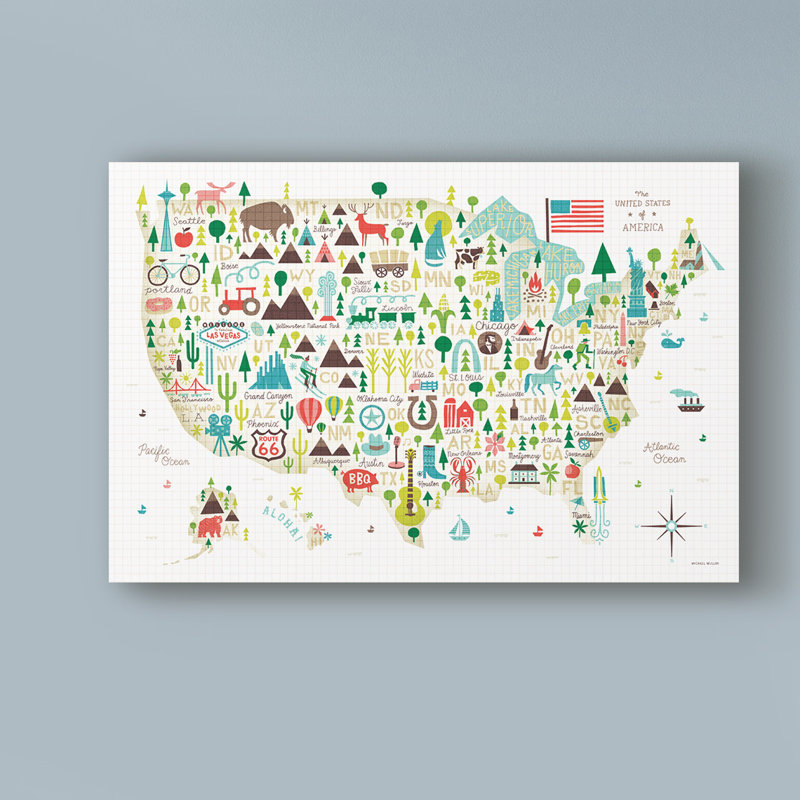 Art sur toile Guarani «Illustrated USA», H 16 po x l 24 po x P 2 po