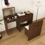 Bureau extensible multifonctionnel, bureau pliable de 119 cm, table de maquillage avec miroir, 3 modes d'utilisation, équipé d'un tabouret avec fonction de rangement, convient pour la chambre, l'appartement (Noyer)-298806647