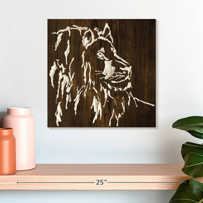 Crowle Lion On Dark Wood, 16" H x 16" W