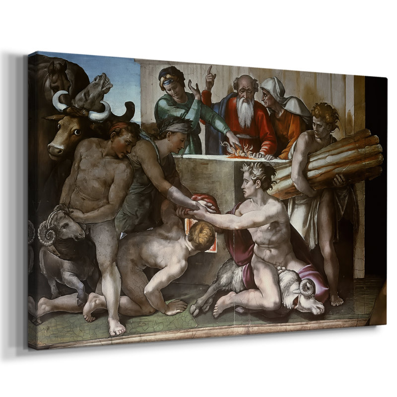 Michel-Ange "Le Sacrifice de Noé (plafond de la chapelle Sixtine)" - Art mural de qualité musée sur toile tendue, 24 x 36