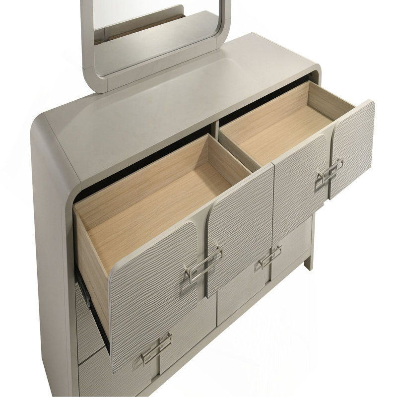 Commode moderne à 6 tiroirs avec façade texturée, poignées en métal et système de roulement à billes (inclut seulement la commode)