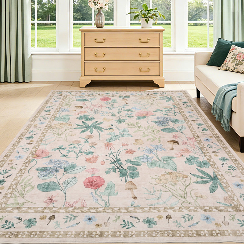 Area Rugs  Washable Non-Slip, Floral Vintage Distress Print Pattern Medallion Carpet for Living Room Bedroom Dining Room,