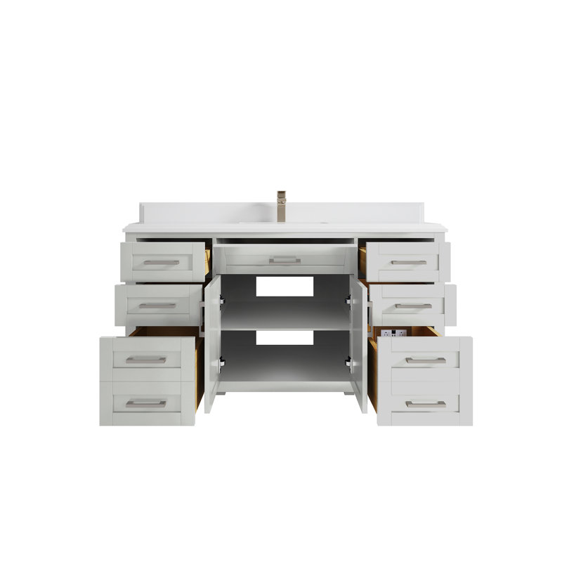60'' Single Bathroom Vanity with Quartz Top, White