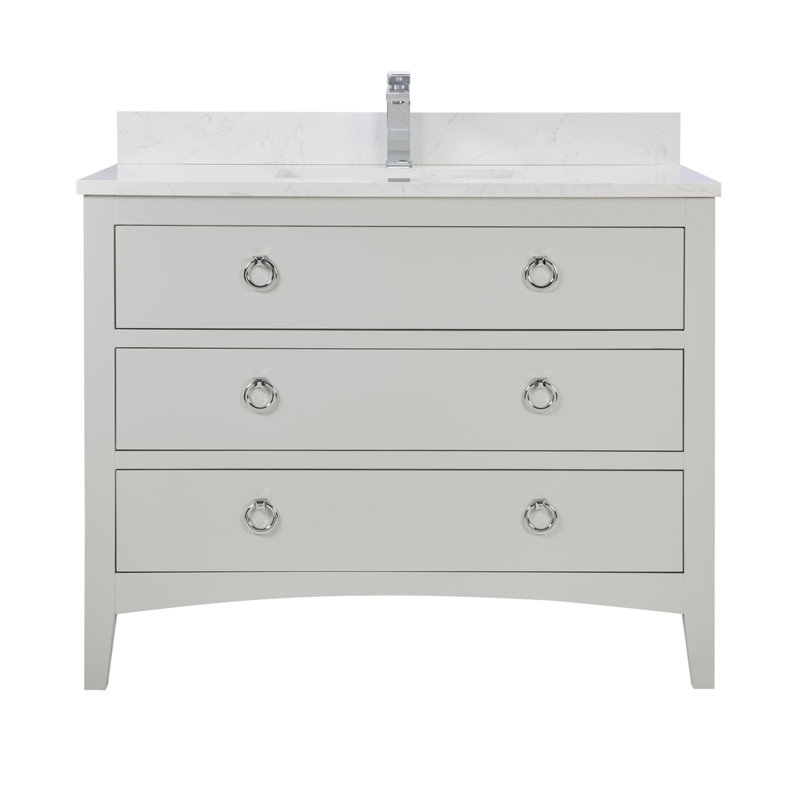 42" Solid Wood Sink Vanity With 1' Top, Silver Strand, Polished Chrome, 42"