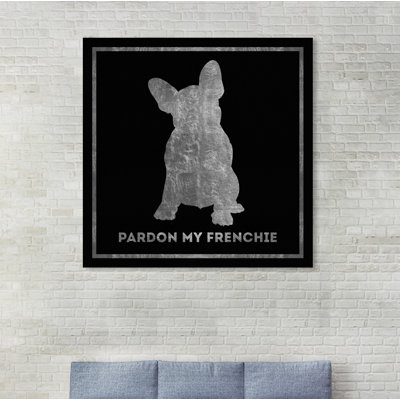 «Dogs and Puppies», Frenchie Noir Silver, impression sur toile tendue