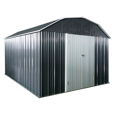 10 ft x 12 ft Outdoor Metal Storage Shed with Arch Roof with Lockable Doors for Backyard Garden Patio Lawn