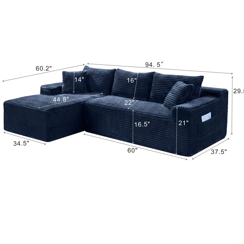 Canapé modulaire 94,5 po Cloud, 29.5" H x 94.5" W x 60.2" D, Blue