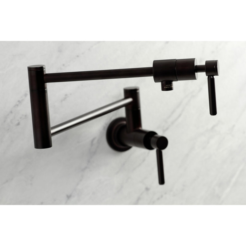 Kingston Brass Manhattan Two-Handle 1-Hole Wall Mount Pot Filler Faucet, Oil Rubbed Bronze, Lever Straight