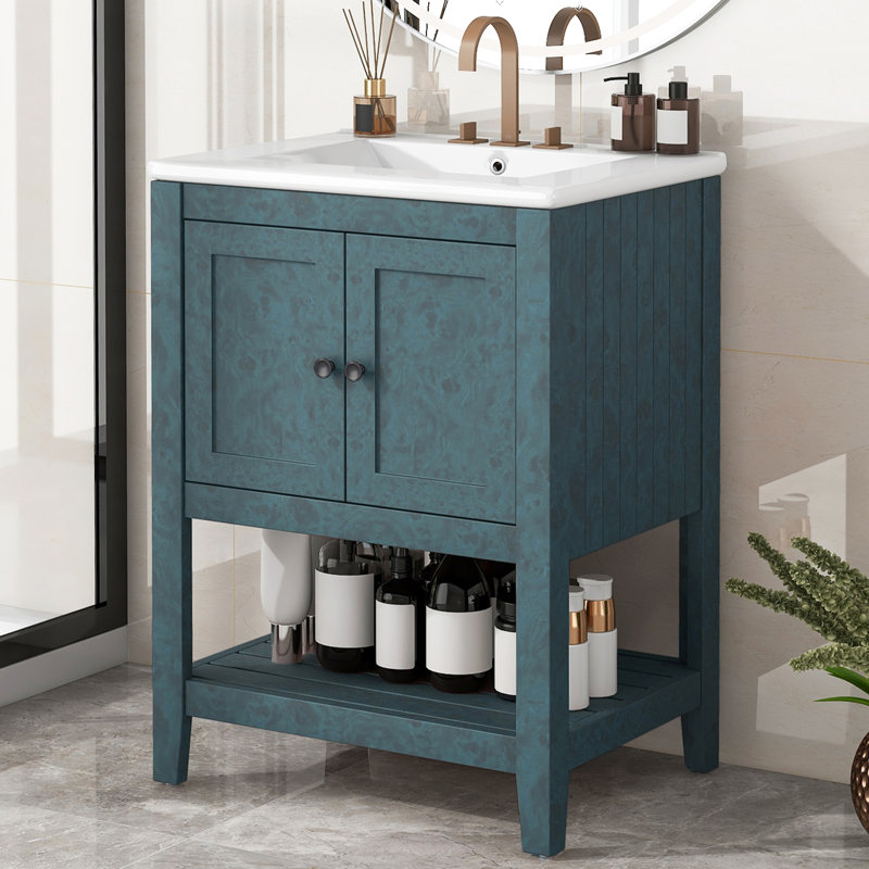 Meuble-lavabo élégant 24 po avec comptoir en céramique 24 po, Black