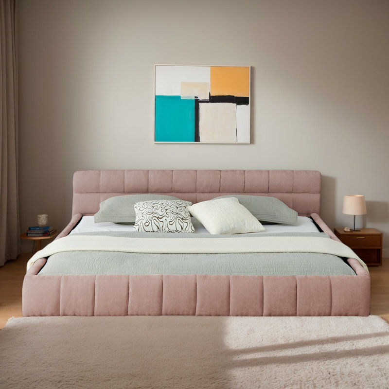 Lit plateforme tapissier de 90,5 po, cadre de lit tapissier grand avec tête de lit tapissier et structure solide, lit plateforme en chenille, aucun sommier tapissier