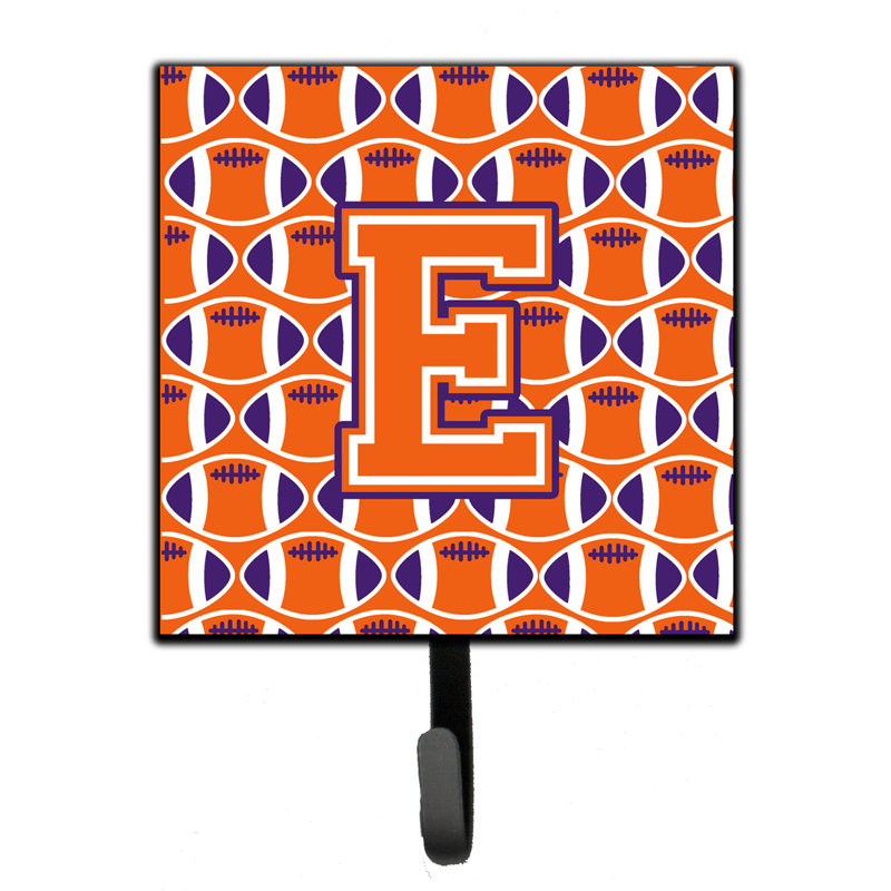 Bickler Football Wall Key Organizer with Key Hooks, Orange/White/Regalia, Letter E
