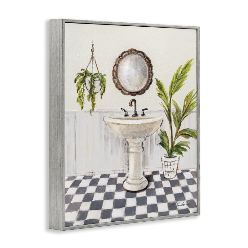 «Crisp Bathroom with Plants», art de la giclée encadrée par Silvia Vassileva, H 14 po x l 11 po, Estampe numérique Farmhouse