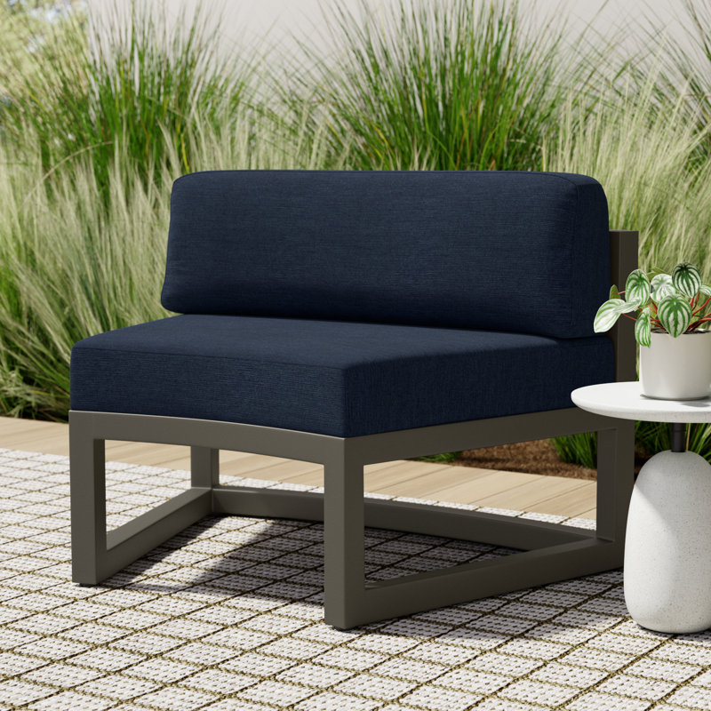 Smith Outdoor Armless Lounge Chair with Sunbrella® Cushions, Spectrum Indigo Sunbrella®, Slate