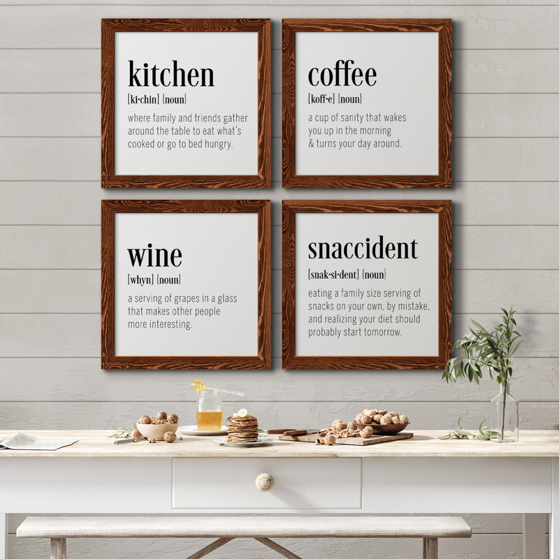 Kitchen Kitchen - ensemble de 4 peintures sur toile encadrées, Toile d'érable encadrée, H 17 po x l 34 po x P 1,5 po