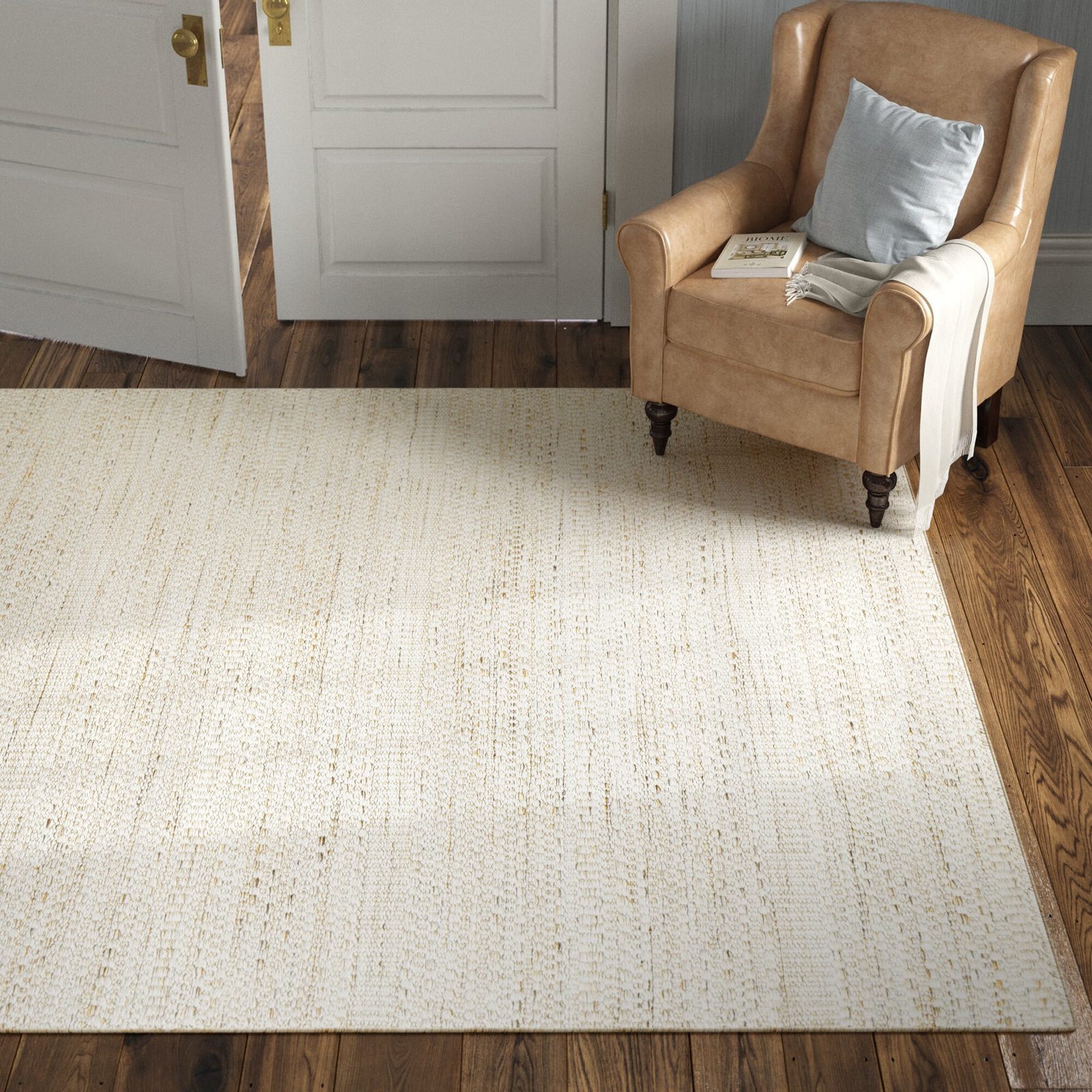 Lavande Wool Area Rug in Beige, Rectangle 5' x 7'6"